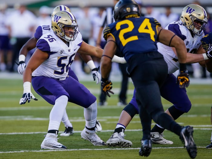After starting on Washington's line as a 270-pound true freshman, Nick Harris has bulked up and grown from his trial by fire.